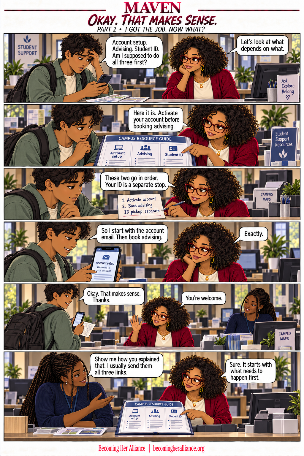 MAVEN — Okay. That Makes Sense. Maven uses the resource guide to give an overwhelmed student a clear starting point. Tasha asks to see the explanation she used.