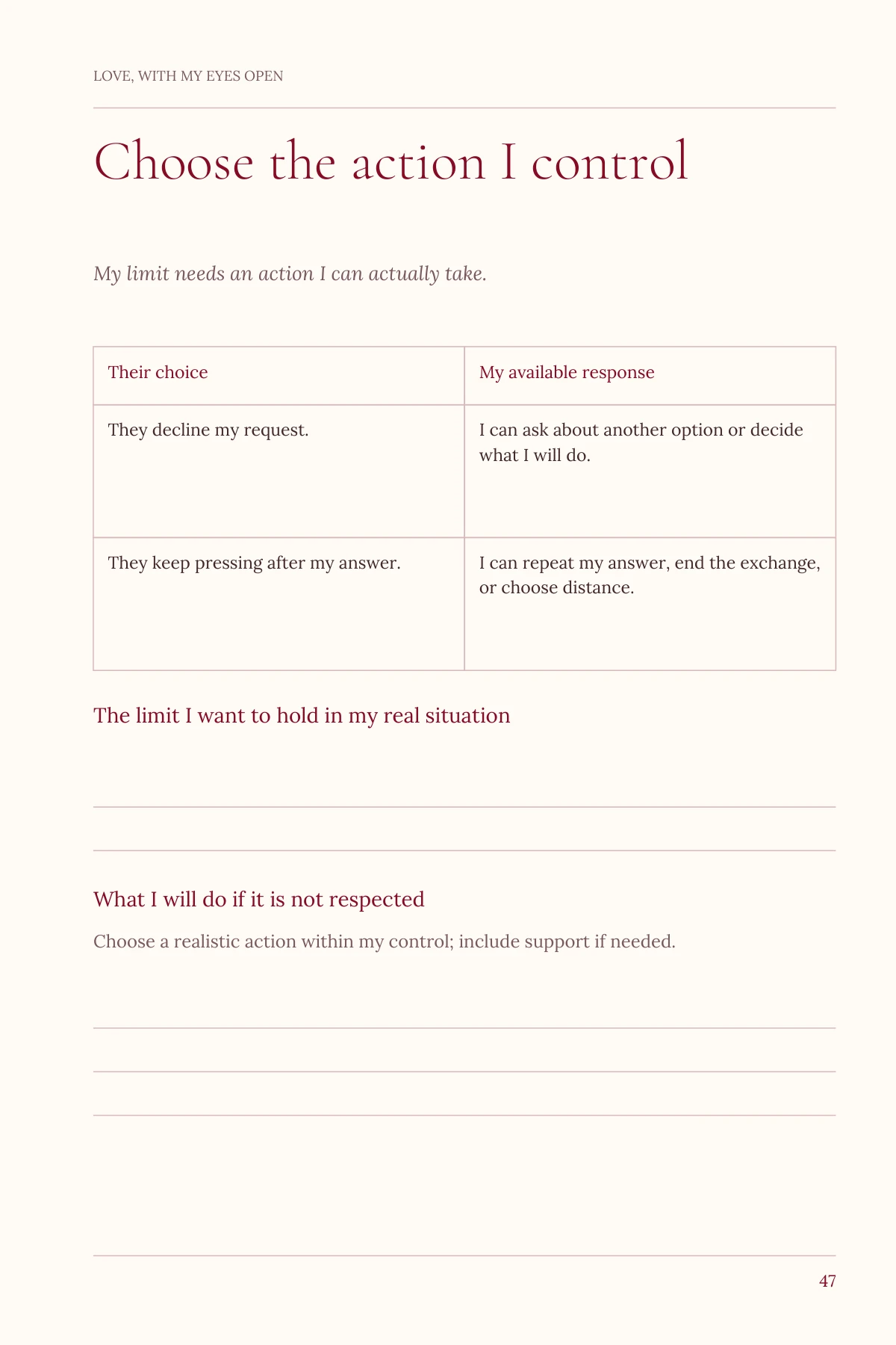 Love, With My Eyes Open — Practice: Choose the action I control