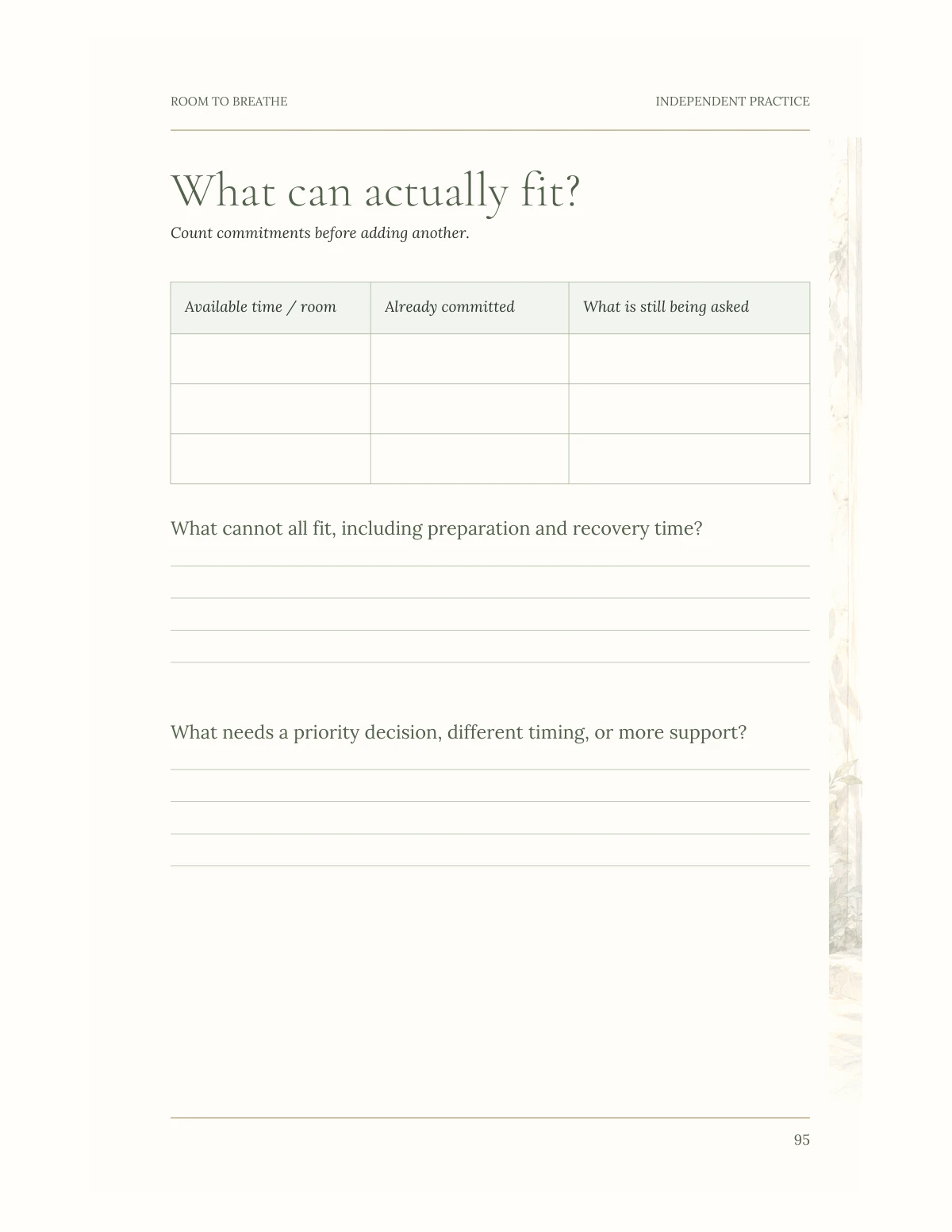 Room to Breathe — Practice: What can actually fit?