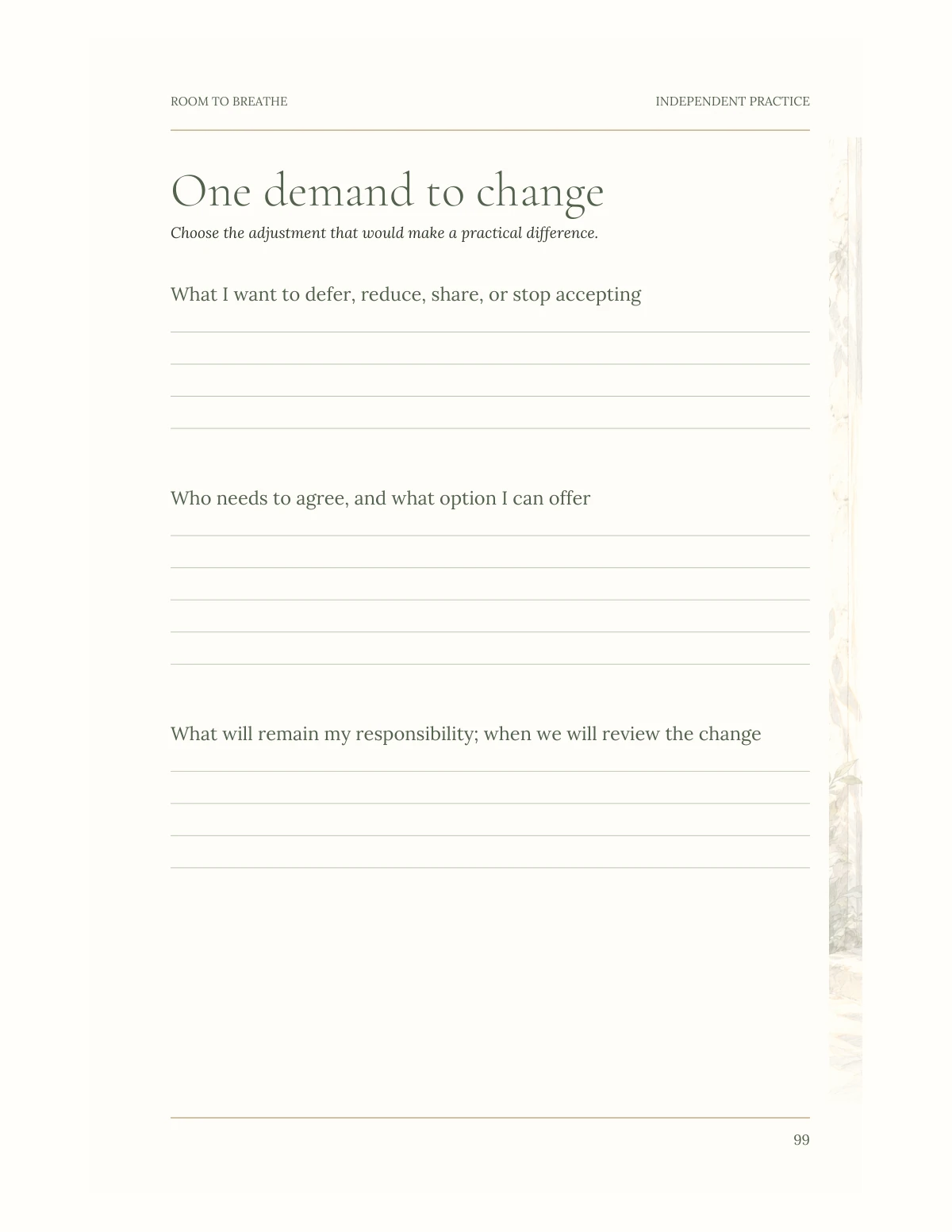 Room to Breathe — Practice: Make contacting support easier