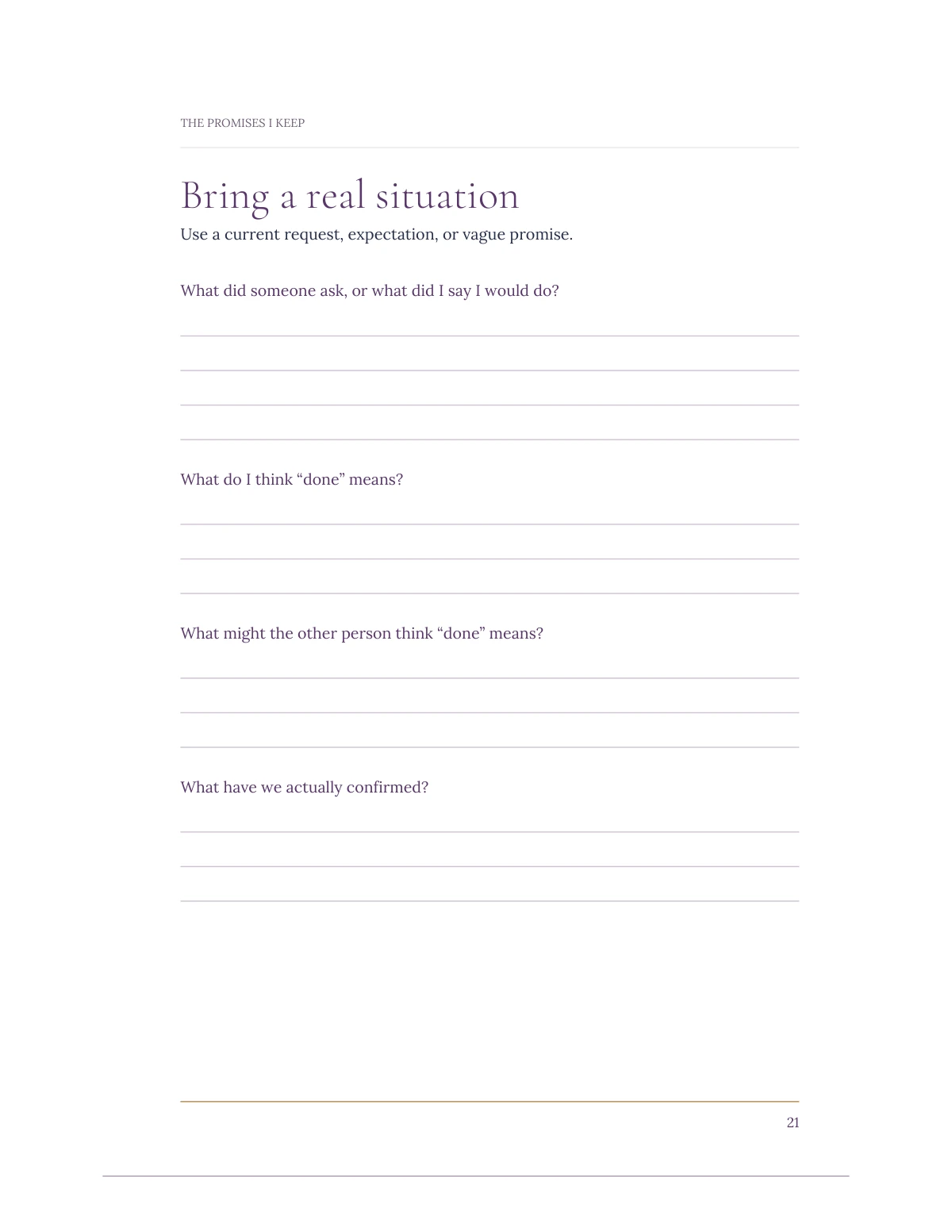 The Promises I Keep — Practice: Bring a real situation