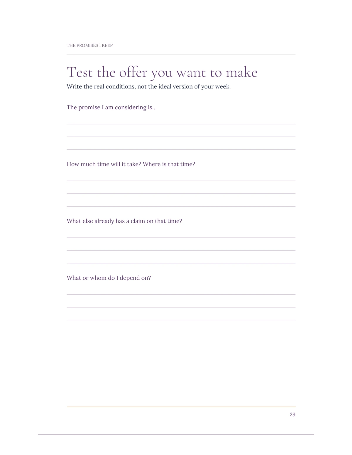 The Promises I Keep — Practice: Test the offer