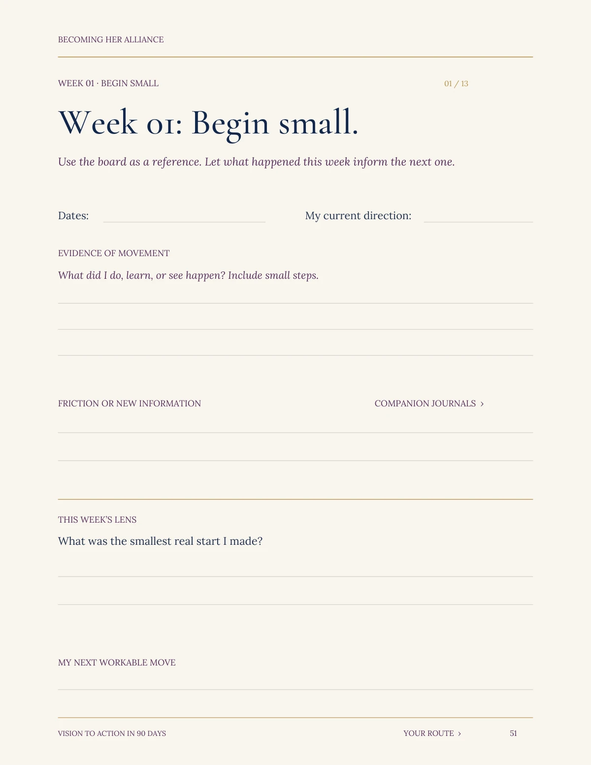 Vision to Action in 90 Days — Weekly route / review