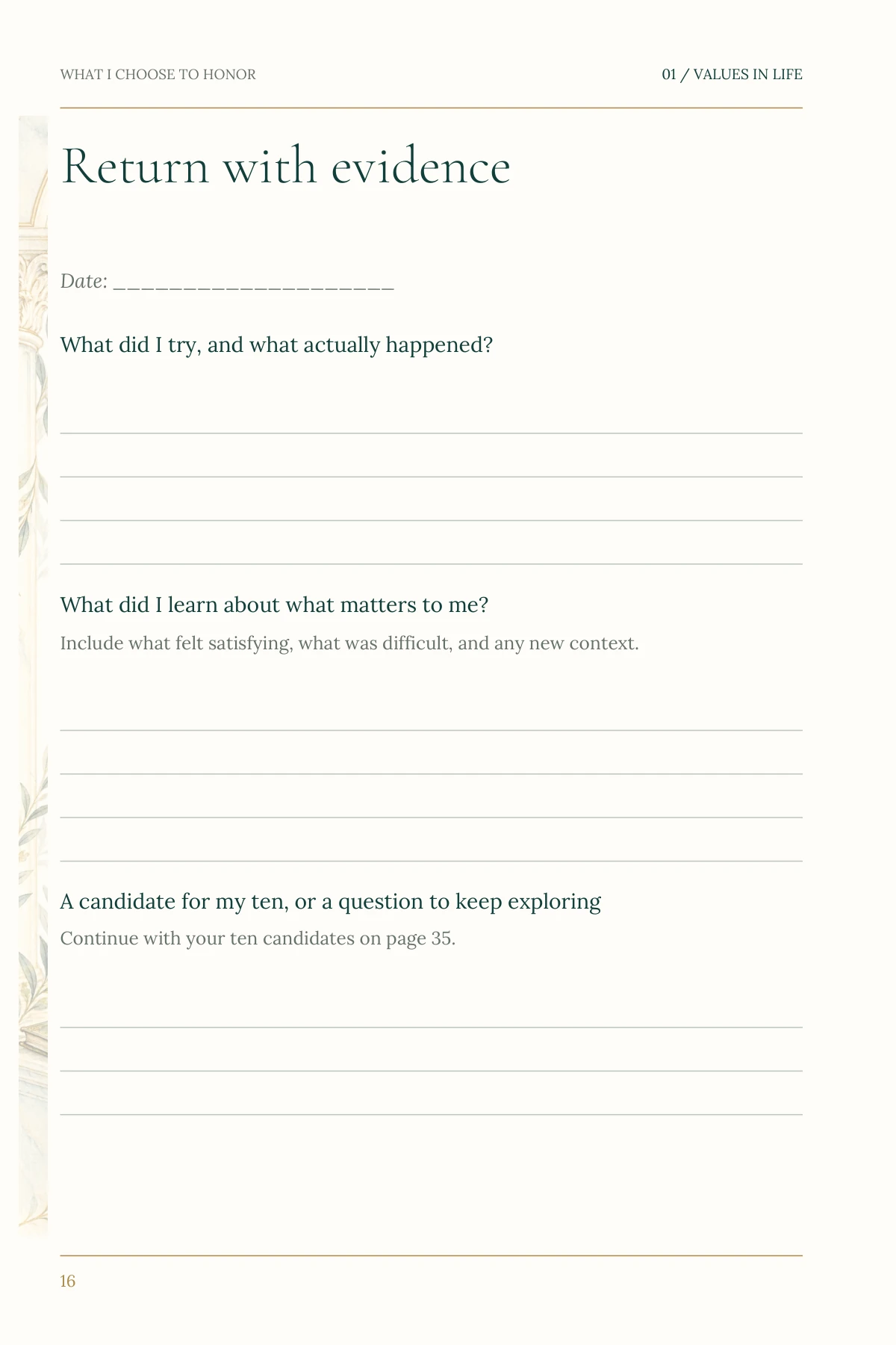 What I Choose to Honor — Practice: Return with evidence