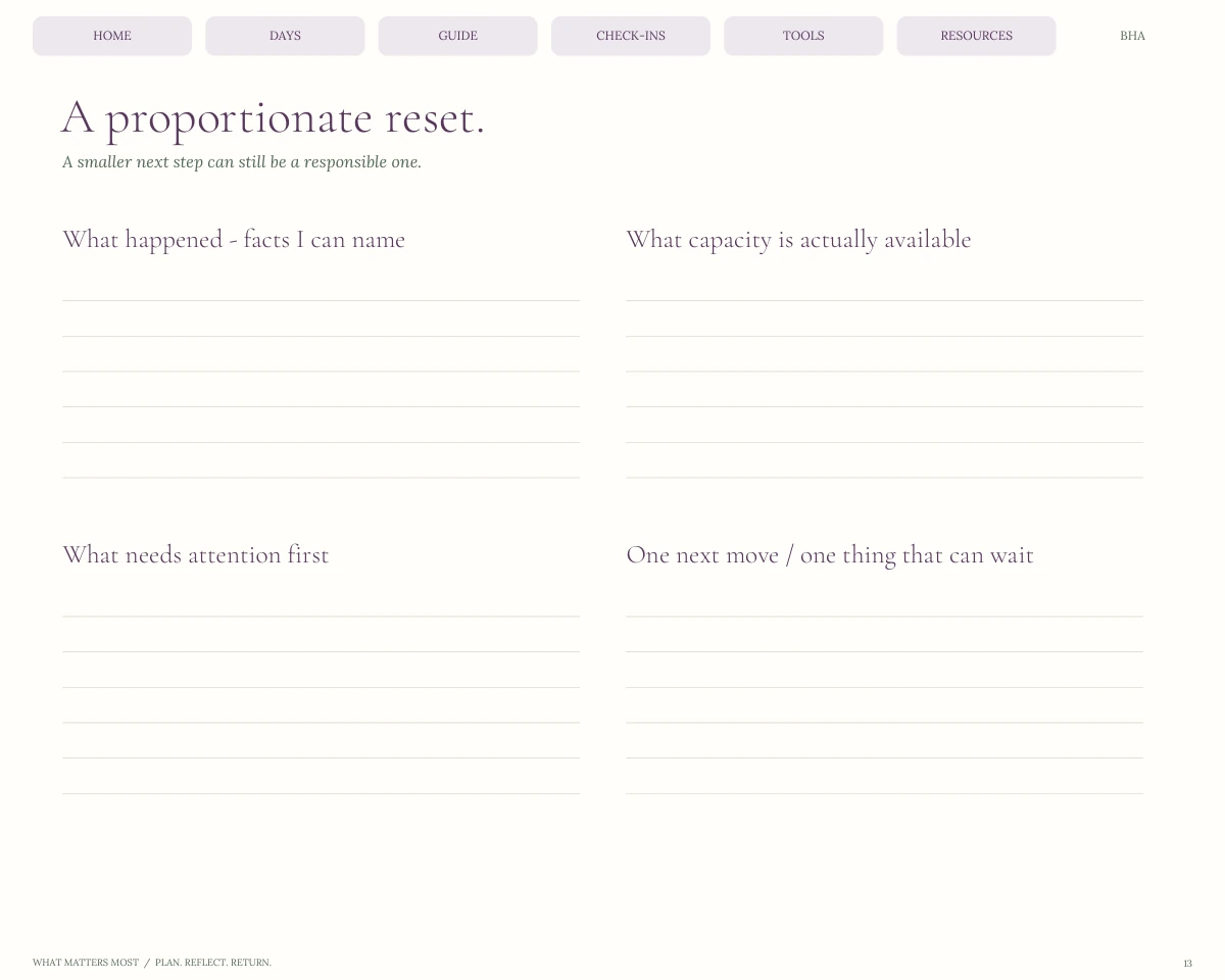 What Matters Most — Quick notes / reset tool