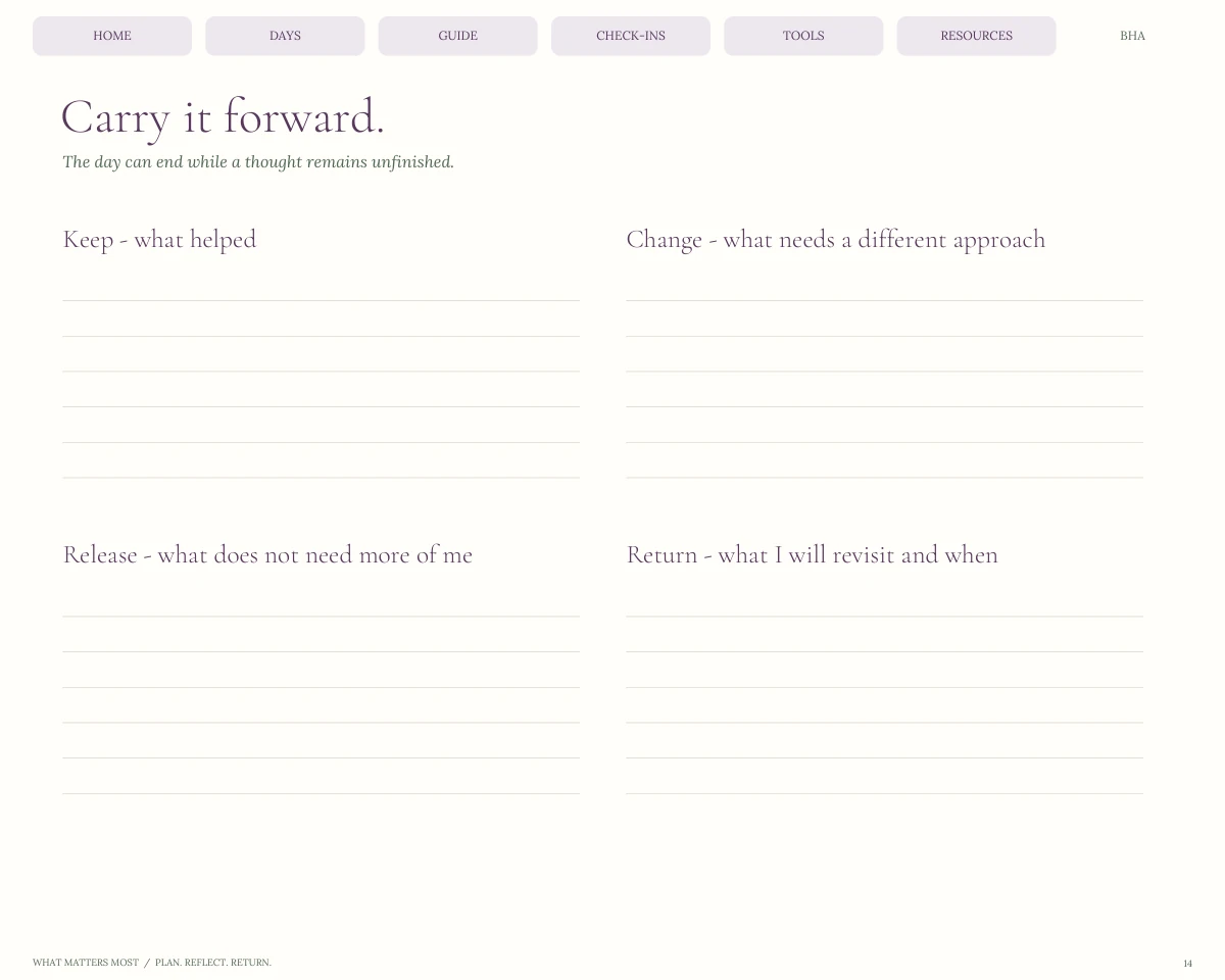What Matters Most — Carry it forward